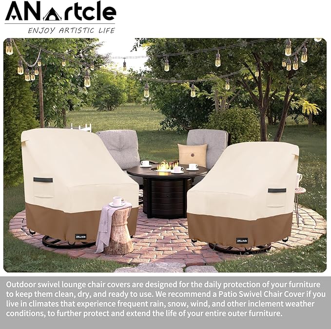 Patio Chair Covers,600D Waterproof Heavy Duty Outdoor Lawn Patio Furniture Covers,Patio Swivel Chair Covers for Outdoor Furniture,(30W x 34D x 36H inches) Beige&Brown