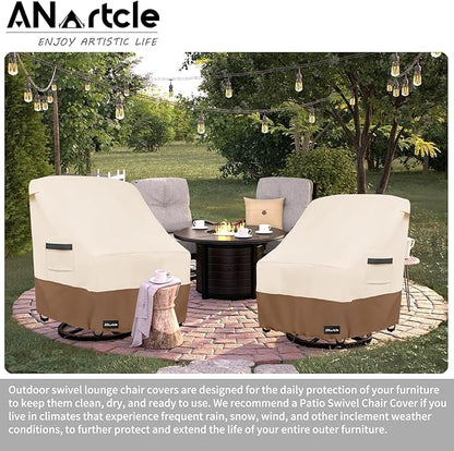 Outdoor Swivel Rocker Chair Cover 2 Pack,Patio Swivel Chair Covers for Outdoor Furniture(28W x 33D x 38.5H Inch),Rocking Chair Covers Waterproof,Beige&Brown.