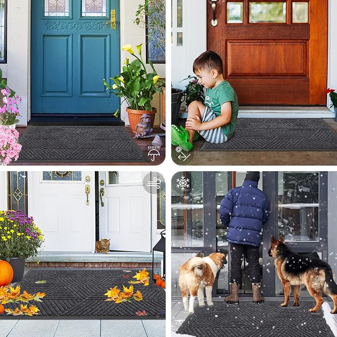 Smiry Front Door Mat Outside Entrance, Heavy Duty Sturdy Natural Rubber Doormat, Trap Dirt and Moisture, Easy Clean Low Profile Mats for Indoor Outdoor Entry, Irregular Triangle (47x24, Medium Grey)