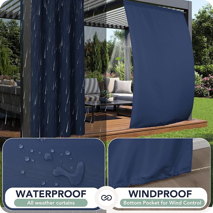 Outdoor Curtains for Patio Waterproof, 8 Panels, Rod Pocket | Weatherproof & - Image 2