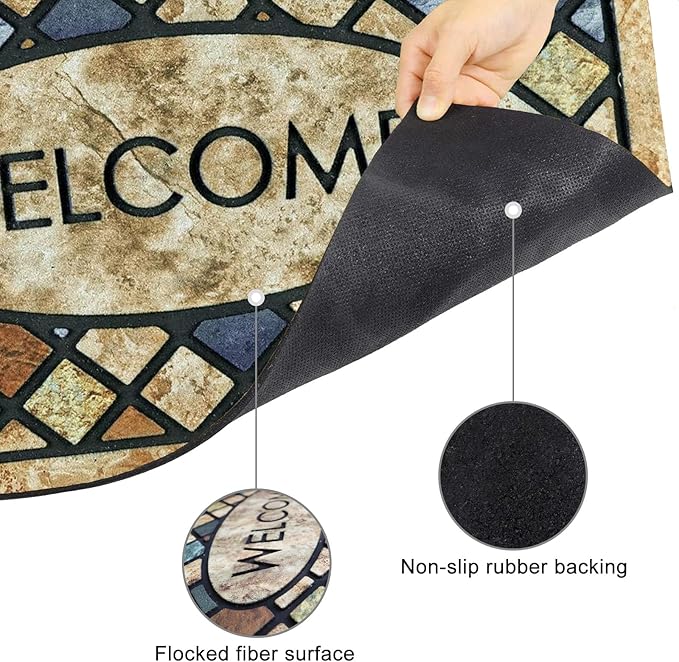 CHICHIC Welcome Door Mat 24x 36 Inch Front Doormat Outdoors for Home Entrance Outdoors Mat for Outside Entry Way Doormat Entry Rugs, Heavy Duty Non Slip Rubber Back Low Profile,Blue Welcome
