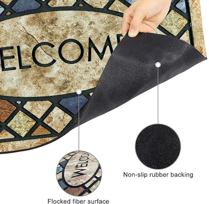 CHICHIC Welcome Door Mat 24x 36 Inch Front Doormat Outdoors for Home Entrance Outdoors Mat for Outside Entry Way Doormat Entry Rugs, Heavy Duty Non Slip Rubber Back Low Profile,Blue Welcome
