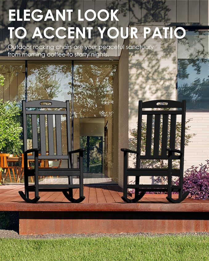 Outdoor Rocking Chair Set of 6, High Back Plastic Patio Rocking Chairs - Image 6