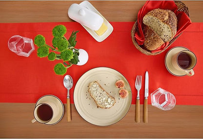 Solino Home Cotton Linen Poppy Red Table Runner 72 Inches Long - Hemstitch Table Runner 14 x 72 Inch for Dresser, Dining, Valentines