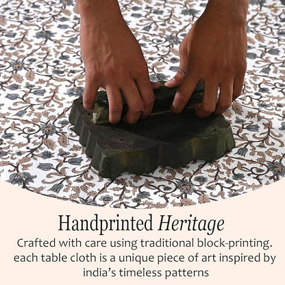 CPC Autumn Vine Tablecloth 100% Cotton 60x60 Inch Indian Block Print Rectangle Table Cover, Table Cloth for Gifting in Weddings, Halloween, Fall, Christmas, Thanksgiving