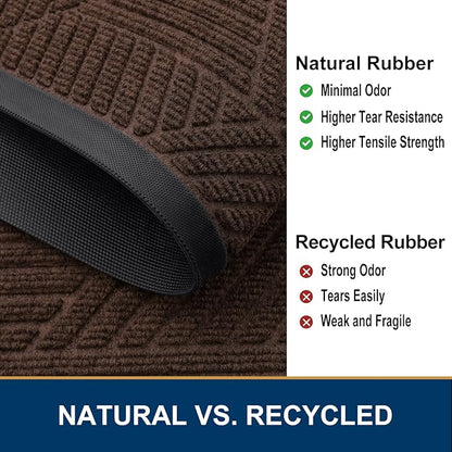 Smiry Front Door Mat Outside Entrance, Heavy Duty Sturdy Natural Rubber Doormat, Trap Dirt and Moisture, Easy Clean Low Profile Mats for Indoor Outdoor Entry, Irregular Triangle (59x24, Dark Brown)