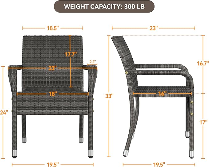 Yaheetech Set of 2 Stackable Outdoor Rattan Dining Chairs, All-Weather Firepits - Image 3