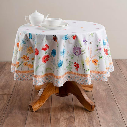 Maison d' Hermine Table Cloth Round Table 100% Cotton 69 Inches Tablecloth Reusable Decorative Everyday Use for Dining Room, Farmhouse, Home, Party, Festive & Wedding Spring Summer - Summer Whisper