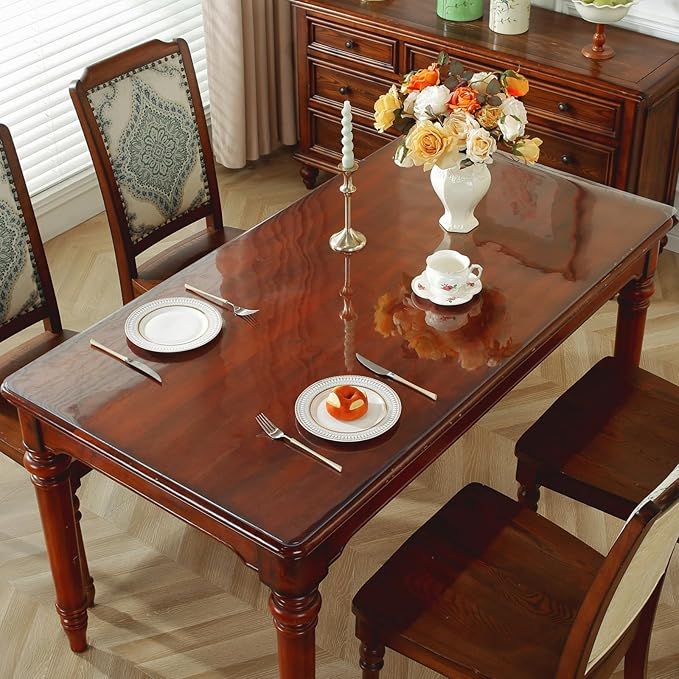 OstepDecor Clear Table Protector 36 x 60 Inch, 2mm Thick Plastic Table Cover, Waterproof PVC Clear Table Cover Protector, Desk Protector Mat, Writing Desk Pad for Desktop, Coffee & Dining Room Table