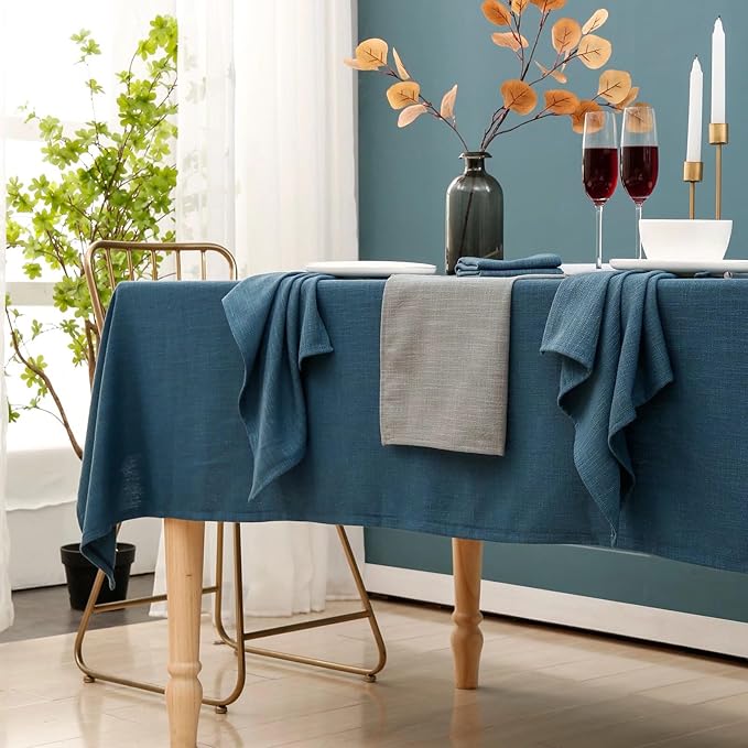 Blue Table Cloth for Rectangle Tables 60 x 120 Inch, Washable Waterproof Textured Linen Tablecloth, Classic Decorative Table Cover for Wedding, Farmhouse, Buffet, Party, Outdoor - Blue