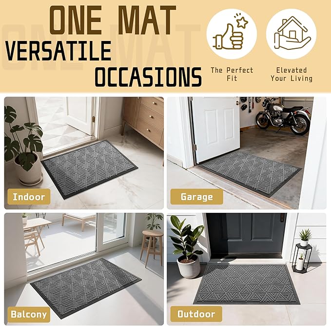 Yimobra Outdoor Mats for Front Door 29.5x17, Stops Mud & Dirt at Entrance, Fits Garage & Patio, All-Weather Waterproof Non Slip Outdoor Indoor Welcome Mat, Grey