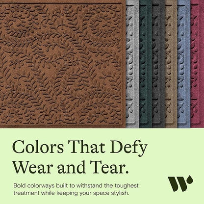 WaterHog Indoor/Outdoor Door Mat, 3' x 5', Made in USA, Durable & Skid-Resistant Front Door Rug, Decorative, Water-Trapping & Heavy-Duty Entryway Mat for Your Home, Boxwood Collection, Dark Brown