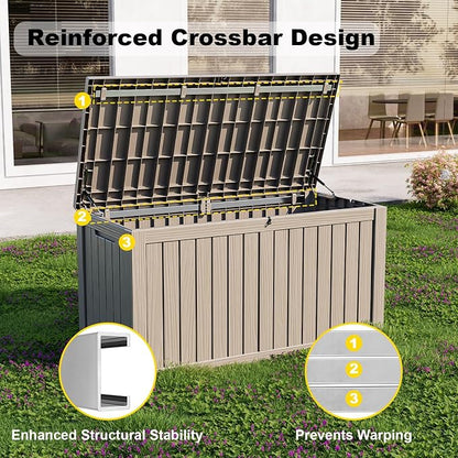 150 Gallon Lockable Resin Deck Box, Waterproof Outdoor Storage Container - Image 2