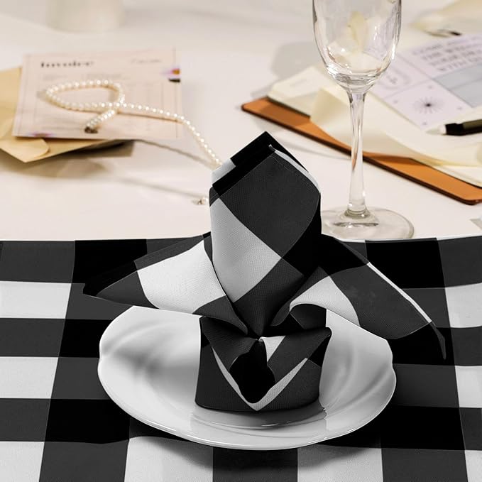 Buffalo Plaid Table Napkins Set of 25 Checkered Cloth Napkins 17x17 inch Washable Dinner Gingham Pattern Napkins Soft Napkins for Wedding Party Dining Banquet(Black and White)