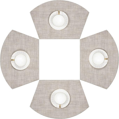SHACOS Small Round Table Placemats Wedge Shaped Placemats Set of 4 Heat Resistant Wipe Clean Indoor Outdoor (4, Beige White Black)