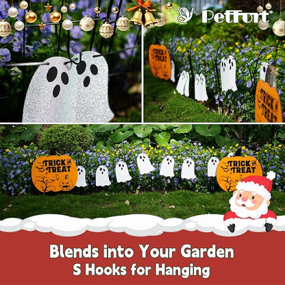 Garden Fence Panels, 17 in (High) x 12.6 ft (Long) Flower Bed Fencing for Small Animal Barrier, 10 Pcs Metal Decorative Fences Border with Hooks