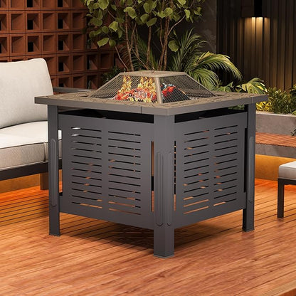 U-MAX Fire Pit Table, 30 Inch Wood Burning BBQ Grill Firepits, Metal Fireplaces with Waterproof Cover, 3 in 1 Fire Pits for Outside Party Barbecue Camping Picnic on Deck Backyard Garden, Black