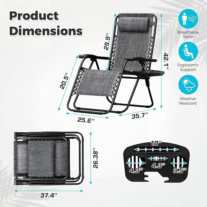 Homall Zero Gravity Chair Patio Folding Lawn Lounge Reclining Chair | - Image 3