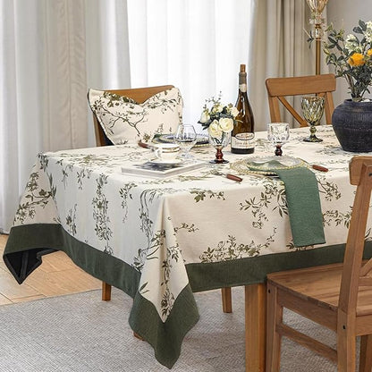 Jacquard Rectangle Tablecloth, Wrinkle Free Green Table Cloth, French Vintage Green Floral Tablecloths, Country Farmhouse Table Cover for Dining, Kitchen, Wedding - 60''x84''