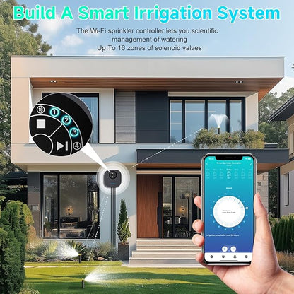 Smart Sprinkler Controller, 16-Zone/Station Irrigation System with APP Remote Control, GreenVation 2.4G/5GHz WiFi Water Timer for Outdoor Garden/Yard/Lawns (16 Zone)