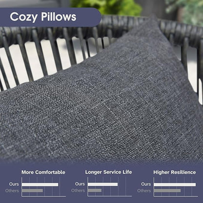 PURPLE LEAF 14 Pieces Patio Dining Set Wicker Outdoor Furniture Oversize Rectangular Table and Chairs Set for Garden Deck Aluminum Frame Backyard Kitchen Set, Cushions and Pillows Included Grey