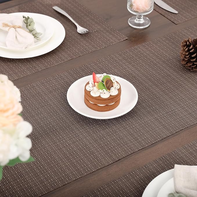 Myir JUN Table Runner, Vinyl Table Runner Indoor 72 Inch Long Arbitrarily Cropped Runner for Table Heatproof for Home Party (Coffee, 15 x 72 inch)
