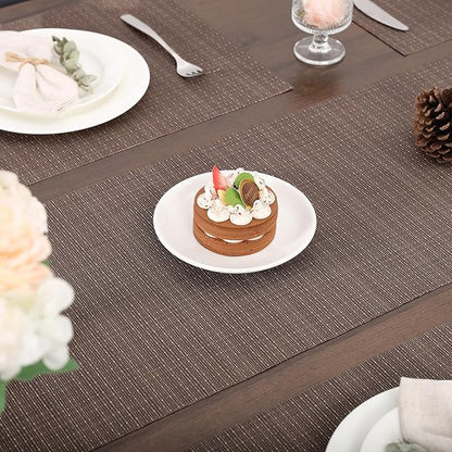 Myir JUN Table Runner, Vinyl Table Runner Indoor 72 Inch Long Arbitrarily Cropped Runner for Table Heatproof for Home Party (Coffee, 15 x 72 inch)
