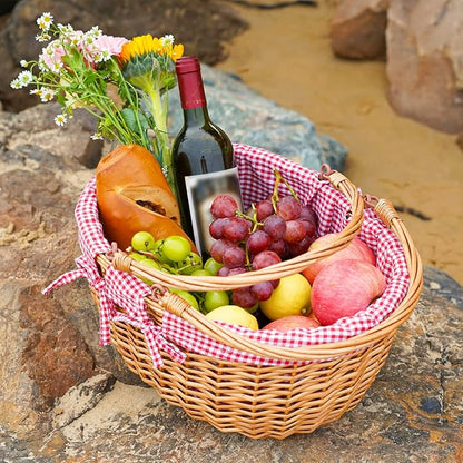 G GOOD GAIN Wicker Picnic Basket with Double Folding Handles,Willow Picnic Hamper,Natural Hand Woven Easter Basket,Easter Eggs and Candy Basket,Bath Storage,Gift Packing Basket.Red