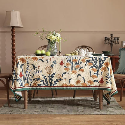 French Vintage Square Tablecloth,Linen Tablecloth with Gold and Red Floral Pattern,Decorative Table Cover for Kitchen,Dining,Thanksgiving,Tea Party,Living Room,67" × 67"-Tijuana