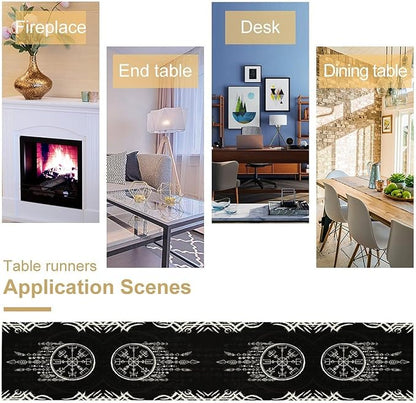 Viking Table Runner, Nordic Ancient Mythical Runes Print Table Runner for Home Dining Kitchen Coffee Table Party 13x108in