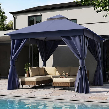 10'x10' Outdoor Gazebo, Metal Frame Heavy Duty Patio Canopy Tent Shelter by LAUSAINTHOME