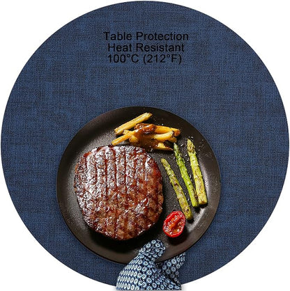 Myir JUN Round Placemats Dual Sided, Faux Leather Place Mats Set of 4 Indoor Placemat for Dining Table Outdoor Place Mat Non-Slip Washable Table Mats (Gray Blue, Set of 4)
