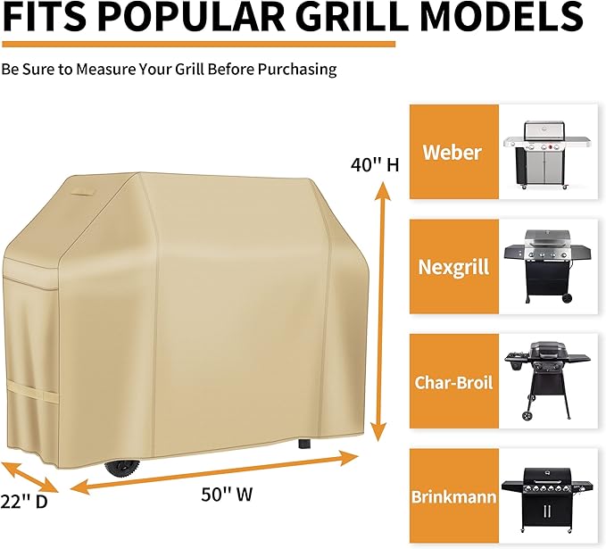 NEXCOVER 50 Inch Waterproof Grill Cover, Outdoor Heavy Duty 600D BBQ Cover, Fade & Weather Resistant Upgraded Material, Barbecue Cover for Weber, Brinkmann, Char Broil, Holland.