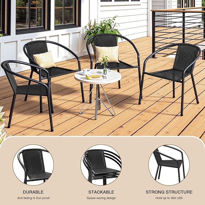 4 Pack Patio Stackable Rattan Chairs, Indoor-Outdoor Restaurant Bistro Wicker - Image 5