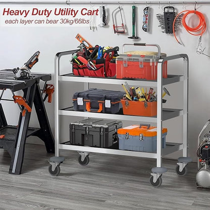 Nisorpa 3 Tier Stainless Steel Utility Cart L30 x W16 x H33 Inch Kitchen Rolling Carts with Wheels Serving Trolley Catering Storage Shelf with 2 Lockable Wheels for Hotel Restaurant Home Use