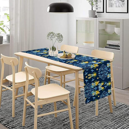 Lemon Fruit Table Runner Nature Bow Farmhouse Talavera Ethnic Folk Rustic Birds Aesthetic Dining Table Decoration for Home Holiday Party Dresser Kitchen Cabin Restaurant Wedding Decor 13×120in