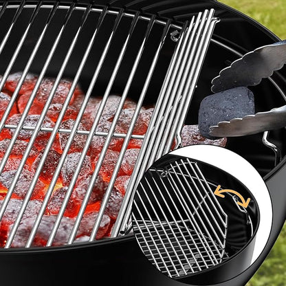 Hinged Cooking Grate for 22” Charcoal Grill, Round Charcoal Grate for Weber 7436, Grill Grate Replacement Part for Weber One-Touch, Smokey Mountain Cooker, 22" Kettle Charcoal Grill Parts with Handle