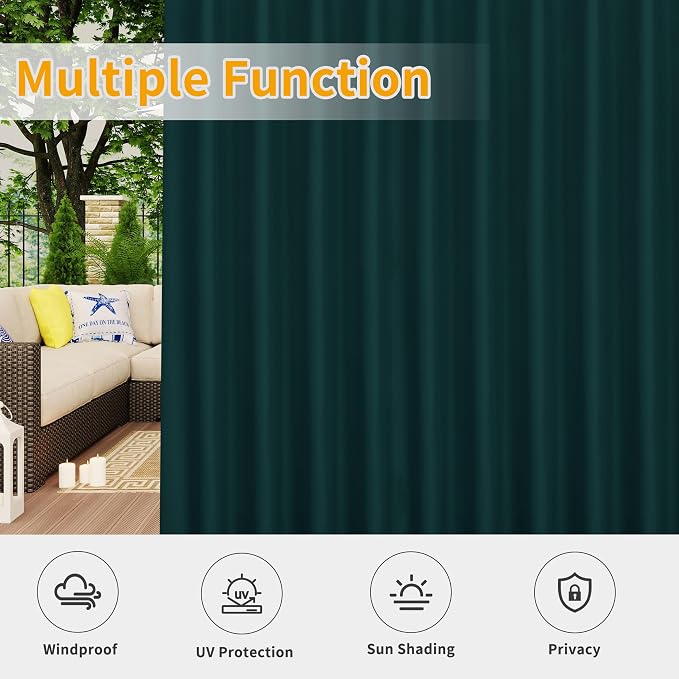 Easy-Going Outdoor Patio Curtains 2 Panels, 110x120 inch, Teal | Privacy - Image 5