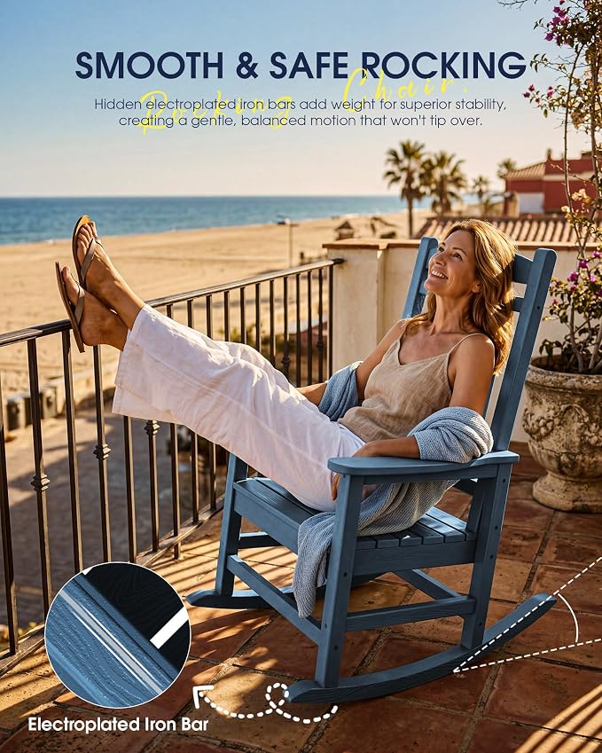 Oversized Outdoor Rocking Chairs Set of 2, HDPE Porch Rockers - Image 9