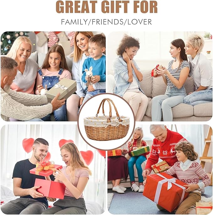 G GOOD GAIN Wicker Picnic Basket with Double Folding Handles,Willow Picnic Hamper,Natural Hand Woven Easter Basket,Easter Eggs and Candy Basket,Bath Storage,Gift Packing Basket.Yellow