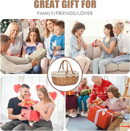 G GOOD GAIN Wicker Picnic Basket with Double Folding Handles,Willow Picnic Hamper,Natural Hand Woven Easter Basket,Easter Eggs and Candy Basket,Bath Storage,Gift Packing Basket.Yellow