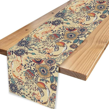 Beige Paisley Table Runner, Rustic Damask Antique Floral Flower Retro Boho Swirled Pattern Print Vintage Table Center Decor for Family Kitchen and Living Room Indoor Table Decorations, 13" X 36"