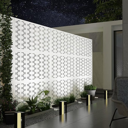 Elevens Free Decorative Privacy Screen with Stand, Outdoor Decor Privacy Fence Screen Metal Fence Panels, Outdoor Divider for Garden Patio Backyard, White-Brick (A-GE04009)