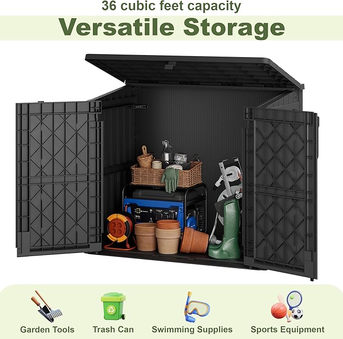 36 Cu Ft Resin Outdoor Storage Shed, Weatherproof Horizontal Outdoor Storage - Image 4