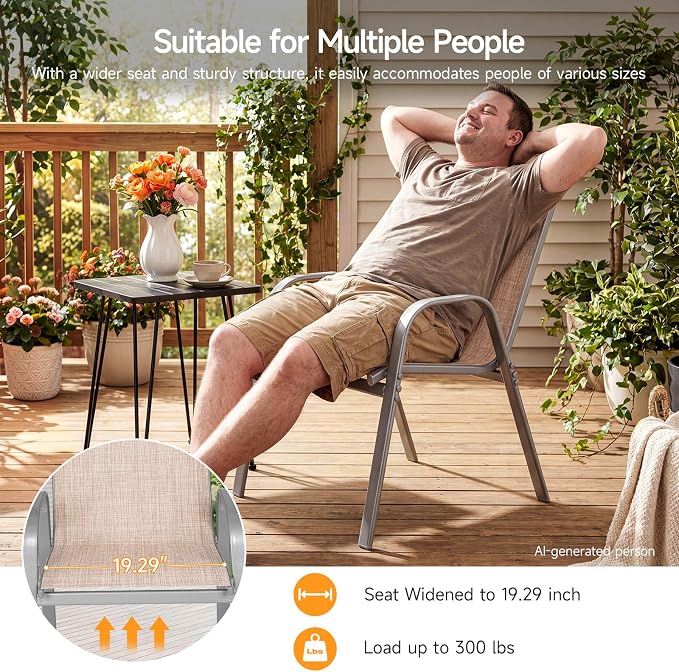 Patio Chairs Set of 6, Stackable Outdoor Dining Chairs | All Weather Dining Set - Image 3