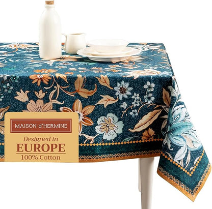 Maison d' Hermine Table Cloth Rectangle Table 100% Cotton 60 x 108 Inches Fall Tablecloth Reusable Everyday Use for Thanksgiving Christmas Decorations Dining Farmhouse Party (Luxury Loft - Dark Teal)
