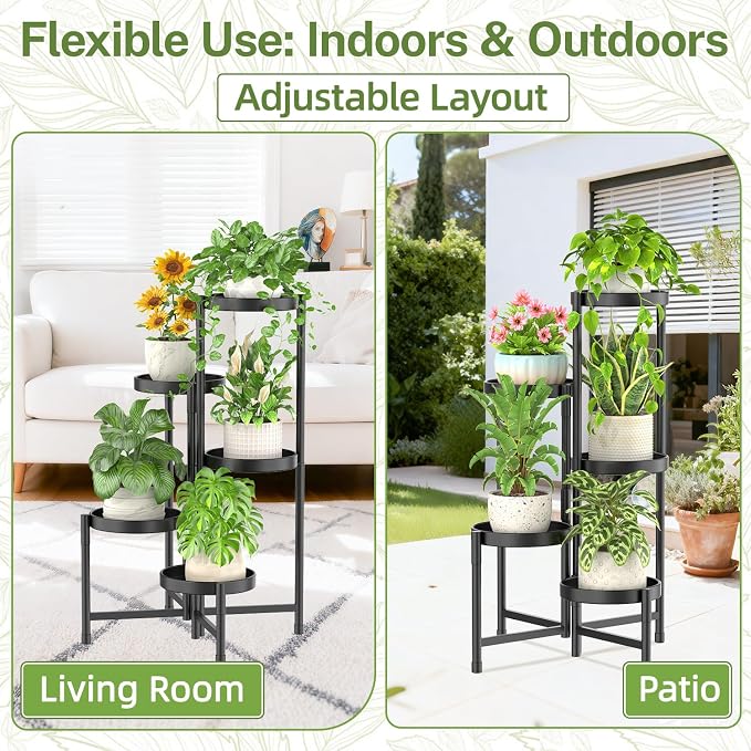iDavosic.ly Plant Stand Indoor Outdoor, 5 Tier Metal Corner Shelf, Folding - Image 6