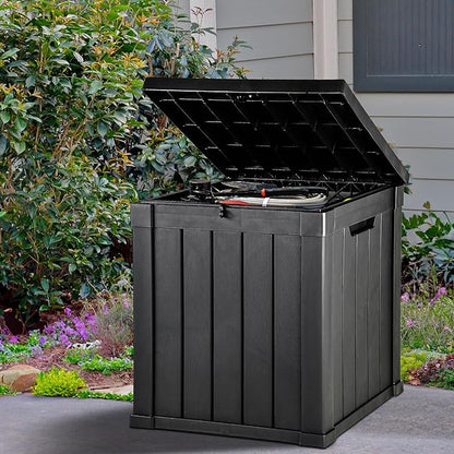 YITAHOME 51 Gallon Outdoor Storage Deck Box, Waterproof Resin Package Delivery and Storage Box with Lockable Lid for Patio Furniture Cushions, Pool Accessories, Garden Tools, Black