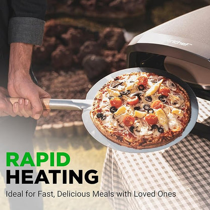 NutriChef Outdoor Pizza Oven with 360° Rotating Pizza Stone | Adjustable Heat Control Dial, Includes Pizza Peel, Stone & Regulator with Hose | Cooks 12" Pizza in 60 seconds | 25.2 x 16.1 x 14 IN