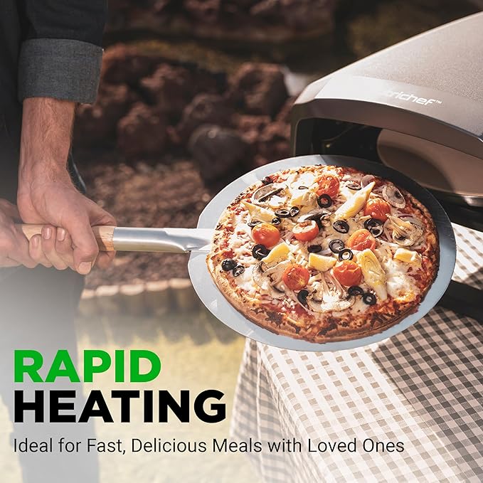 Nutrichef Outdoor Pizza Oven | Cook 12" Pizza in 60 Seconds | Manual 360° Rotating Pizza Stone | Adjustable Heat | Includes Pizza Peel, Pizza Cutter, Stone, Cover, & Hose | Long Handle